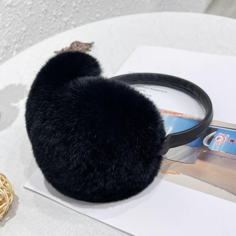 Women's Winter Plush Oversized Ear Muffs Heat-Transfer Printed New Popular Cute Rabbit Fur for Girls Warm and Stylish