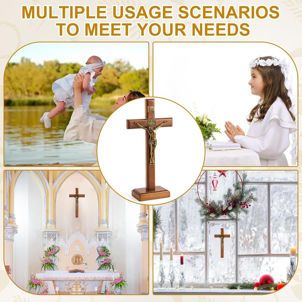 Leinuosen 101 Inch Wooden Cross Wall and Table Catholic Wooden Cross Stand Decoration Jesus Christ Home Baptism Holy Communion Church
