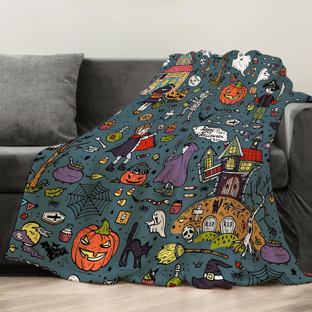 Halloween Creative Throw Flannel Print Blanket Super Soft Cozy Sofa Nap Home Blanket Perfect Home Gift for Her