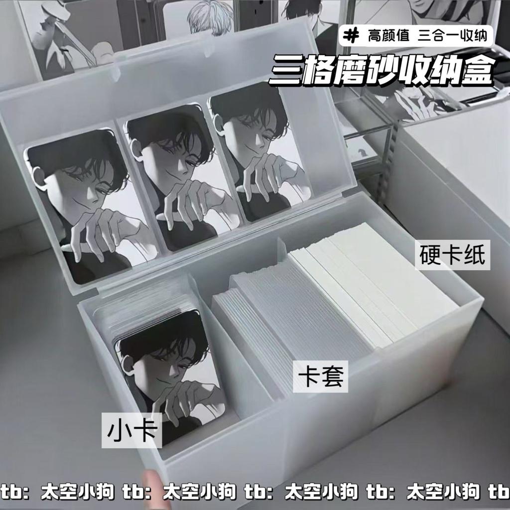 3-Grid Card Holder Storage Box, Large Capacity Frosted Flip Lid Clear Organizer for Collectible Cards, Photos, Tickets