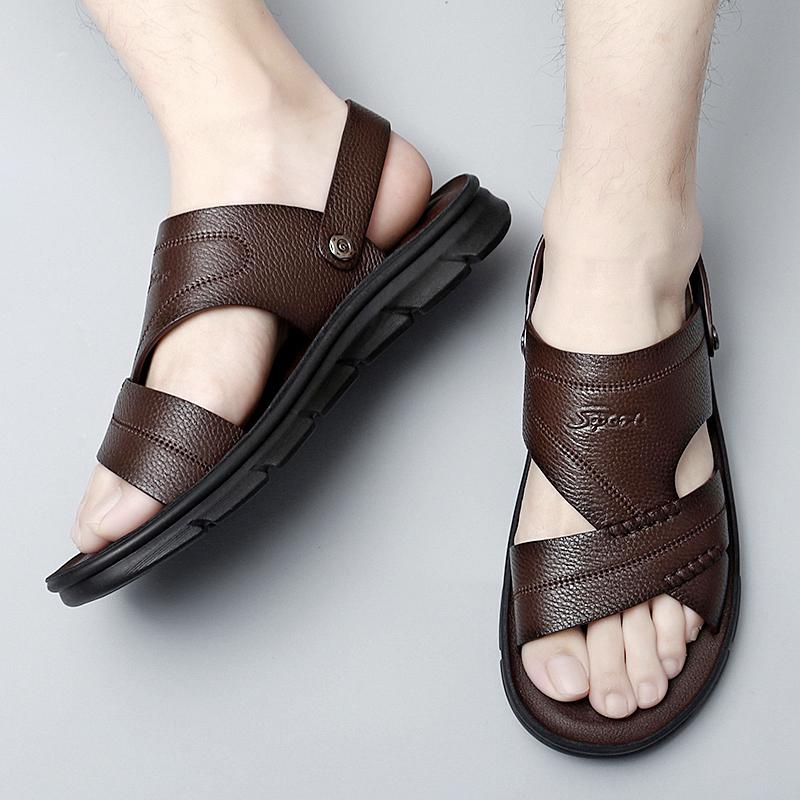 Men's Sandals Genuine Leather Summer Slippers New Trend Top Layer Cowhide Men's Casual Non Slip Beach Shoes Platform Sandals Men