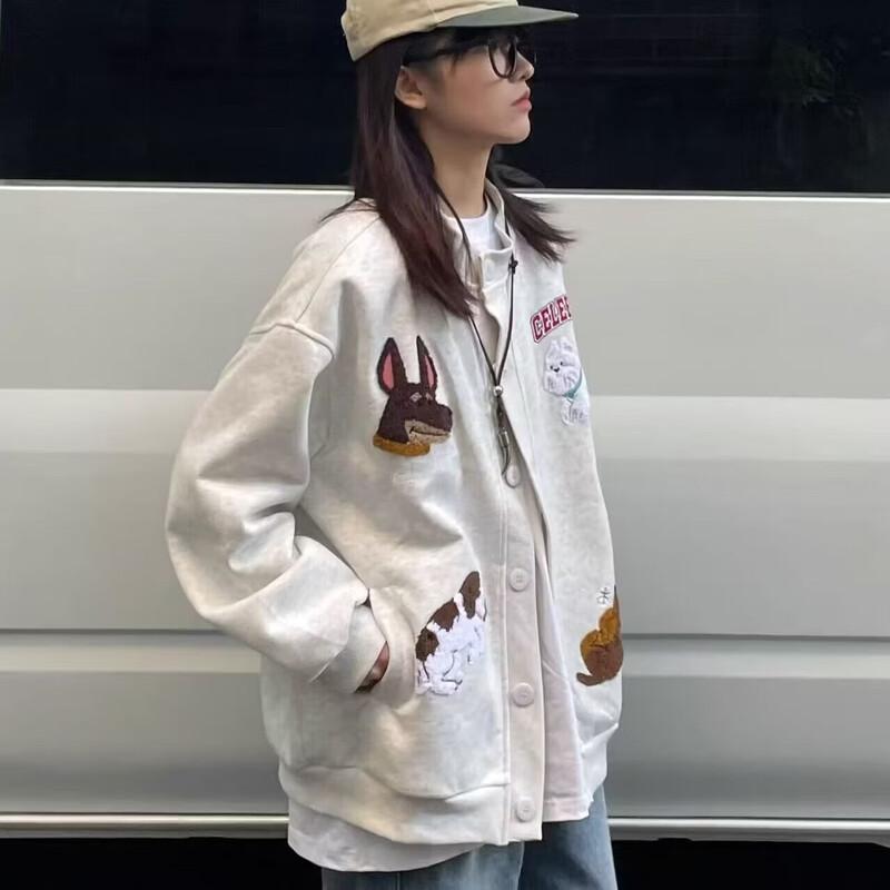 La Chapelle Embroidered Puppy Cardigan Sweatshirt