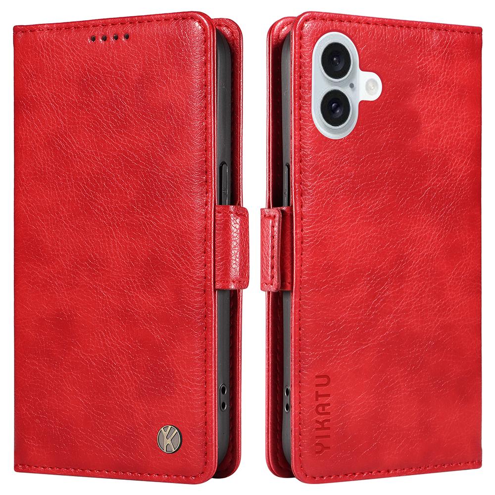 YIKATU YK-007 For iPhone 16 Plus Case Litchi Texture Wallet PU Leather Flip Phone Cover