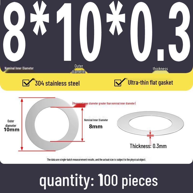 Plochá podložka z nerezové oceli 304 pro nastavení vůle hřídele (0,1/0,2/0,3 mm)