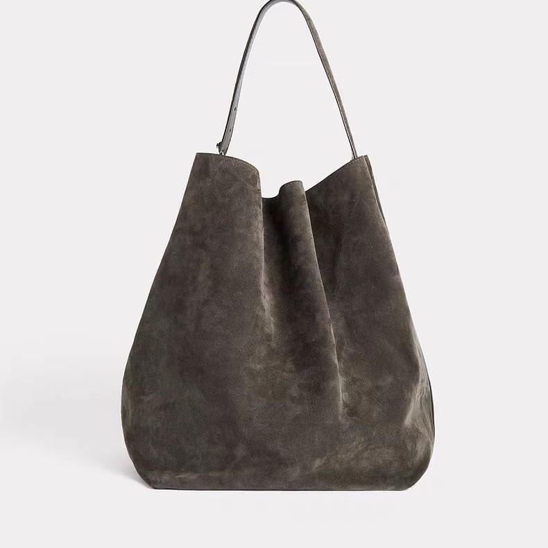 Retro Wildleder Rindsleder Pendler Tragetasche: Damen Eimerbeutel mit großem Fassungsvermögen aus echtem Leder