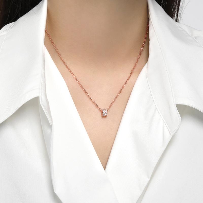 18K Gold Transfer Bead Pendant Collarbone Chain, Same Day Cold Wind Simple Full Diamond Small Waist Necklace