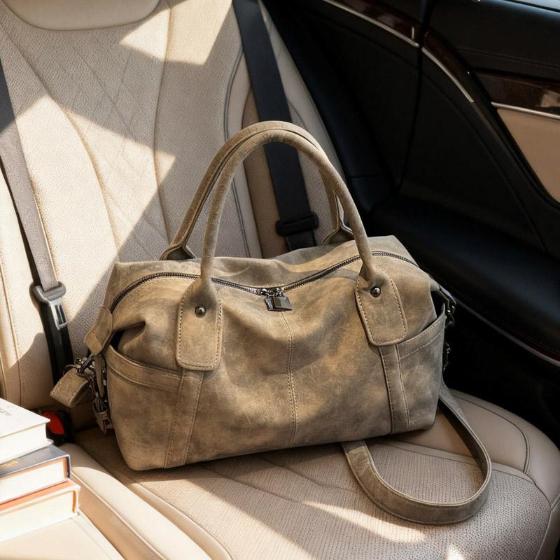 Vintage Faux Leather Duffel Bag Women's Fashion Shoulder Tote with Dual Handle and Practical Design