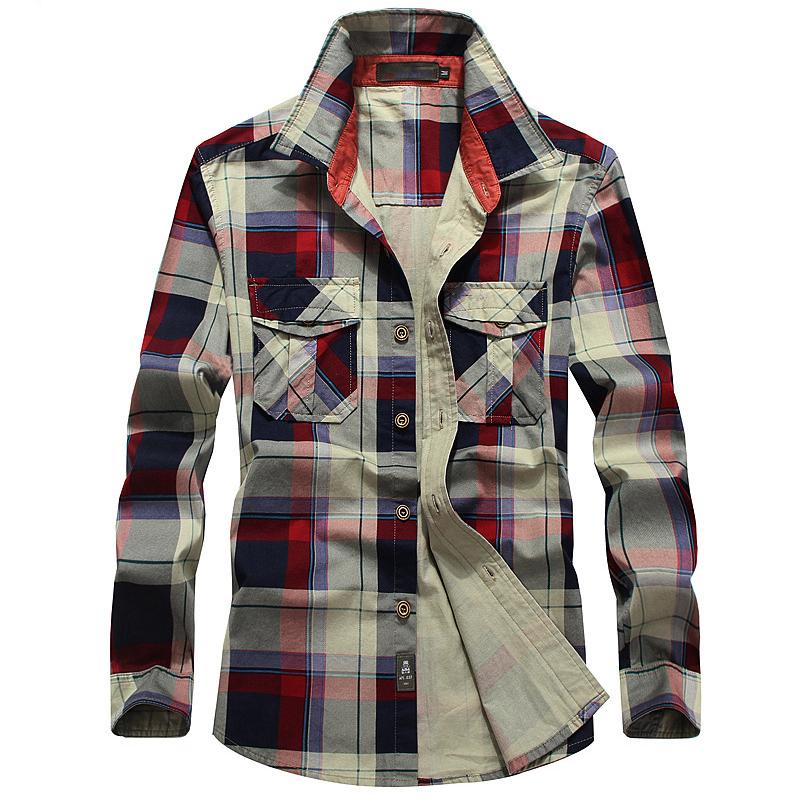 Spring Autumn Shirts Men Casual Mens Shirts 100% Cotton Camisa Masculina Military Shirt Men Plus Size M-4XL Camiseta Masculina