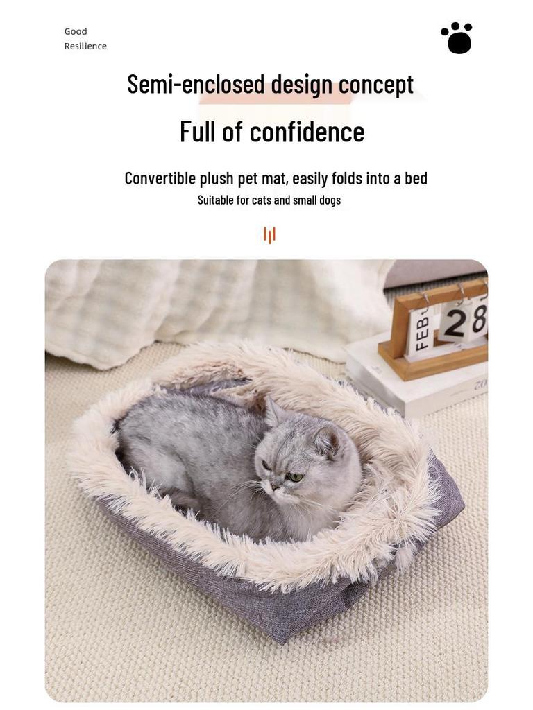 Dual-Use Fleece Pet Bed: Warm Cat Nest & Dog Mat for Autumn/Winter