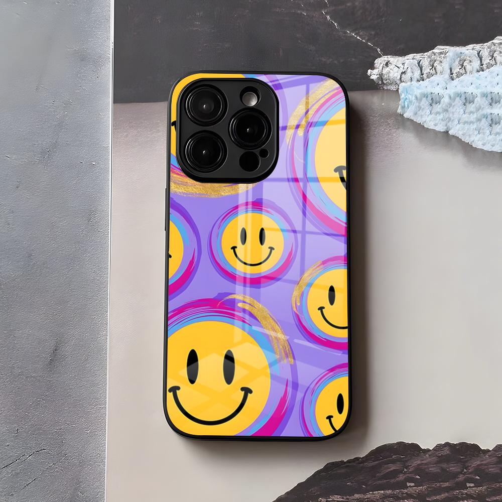 Anime Smile Phone Case For IPhone 17 Air 16 E Pro Max 15 14 13 Mini 12 Pro 11 Max Plus Black Glass Cover