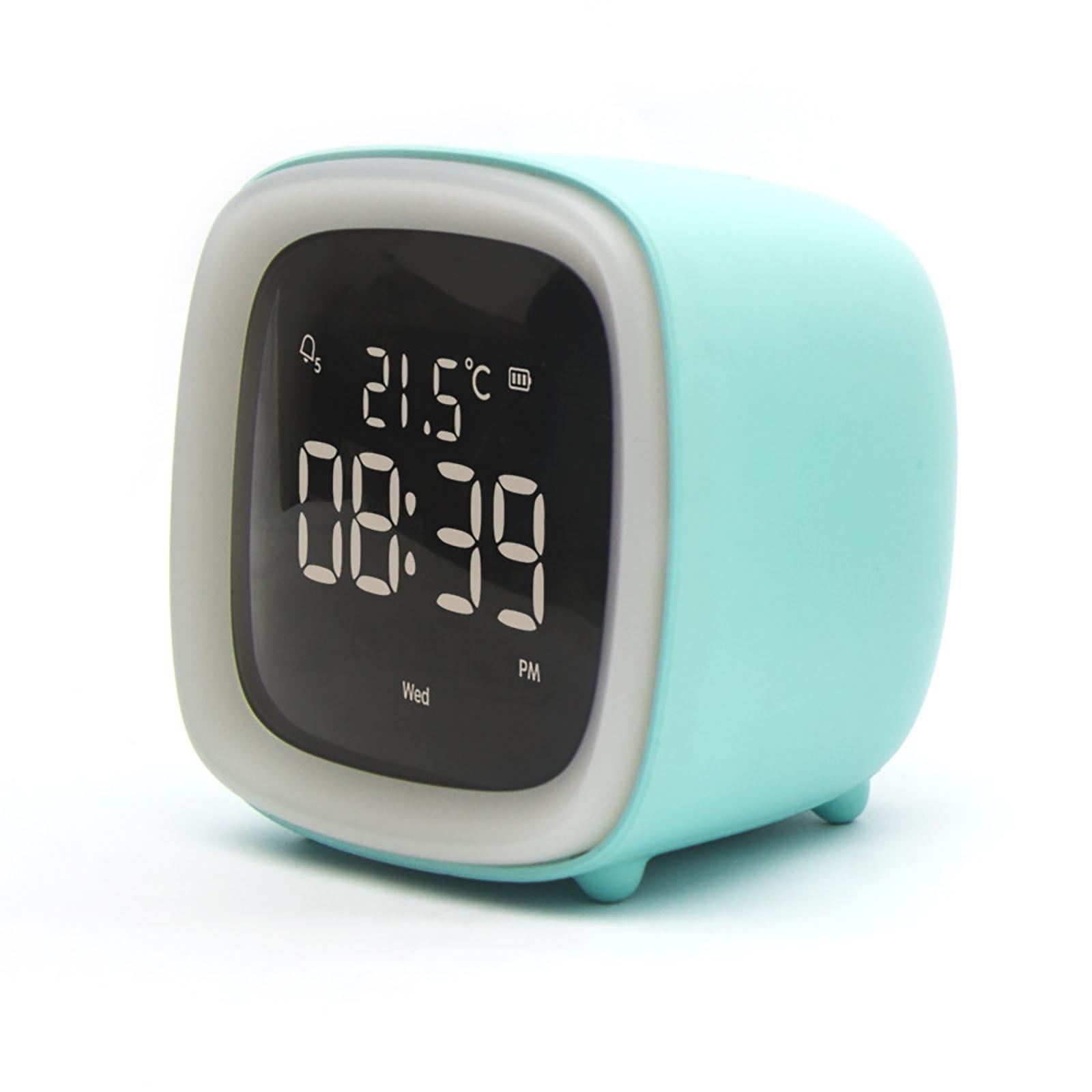 Cartoon Digital Clock, Timer Off Night Light, USB Rechargeable 1200mAh Battery Operated Cute Alarm Clock, 12 24 Hour Switch Light blue + kitten headdress#0