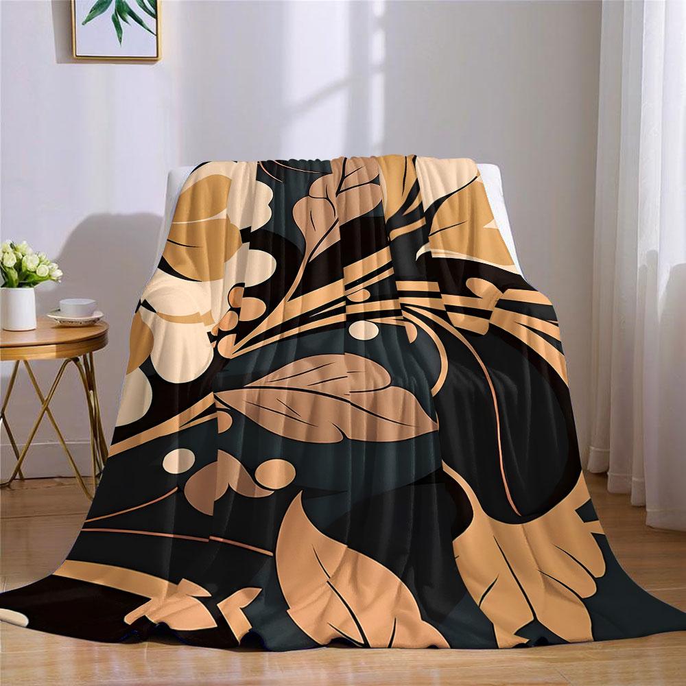 Vintage Leaf Floral Print Flannel Blanket Warm Soft Halloween Christmas Decorative Couch Warm Cozy All-Season Gift