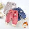 Autumn Winter Children's Warm Sports Long Pants Solid Color Fleece Lined Casual Trousers Mid To Large Child Fleece Pants