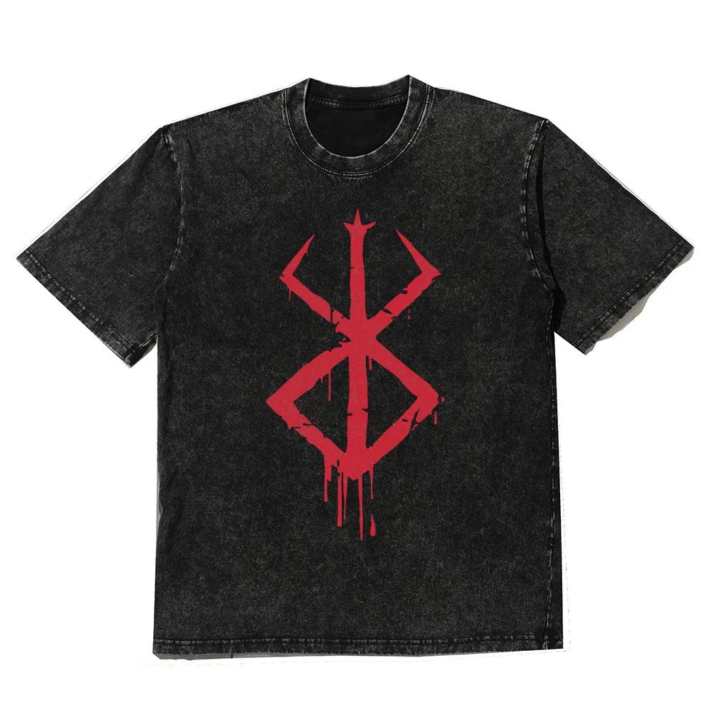 Men Anime Graphic Print T Shirts Washed Vintage Oversized Tshirt Harajuku Streetwear Cotton Loose Short Sleeve Tshirt Tees Tops