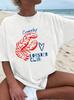 Coastal Lobster Club Cute Red Lobster Graphic Print Short Sleeve Tshirt Casual Loose Fit Crew Neck Slogan Summer Tee Top