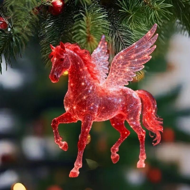 2D Acrylic Christmas Pendants Zodiac Horse Tree Hangings Car Rearview Mirror Pendant Charm Party New Year Decoration Ornaments