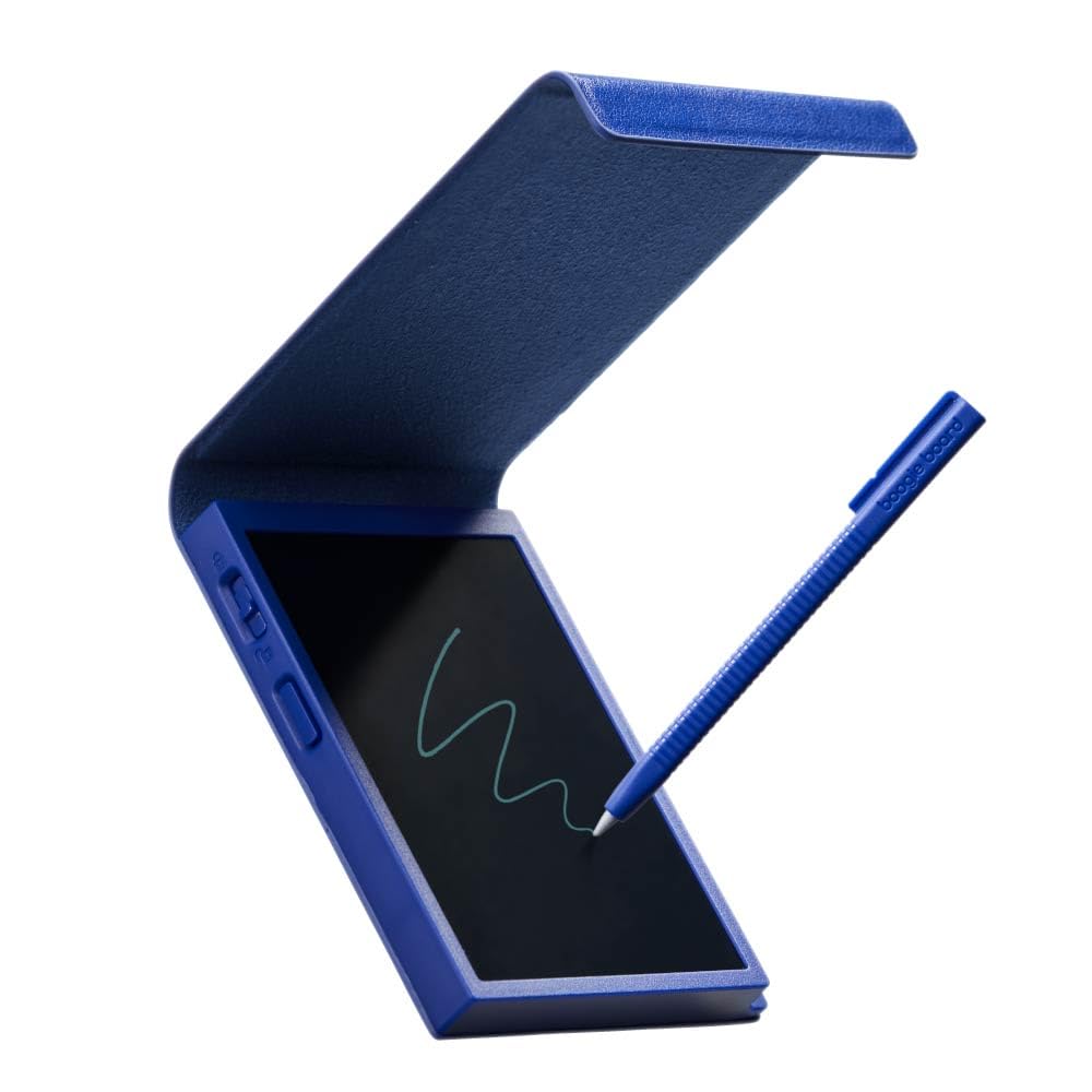 King Jim Boogie Board Elektronický poznámkový blok s mazatelným vyměnitelným modrým 4palcovým krytem, zámkem, baterií, BB-21-B,