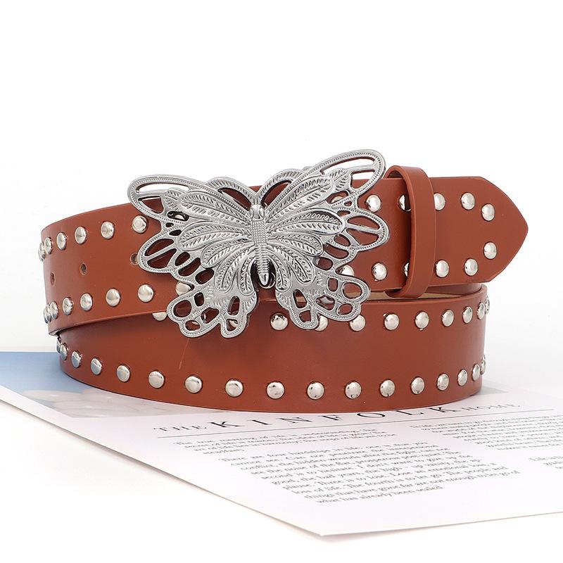 Women S Y2k Butterfly Rivet Belt Hollow Out Waistband Fashion Accessory