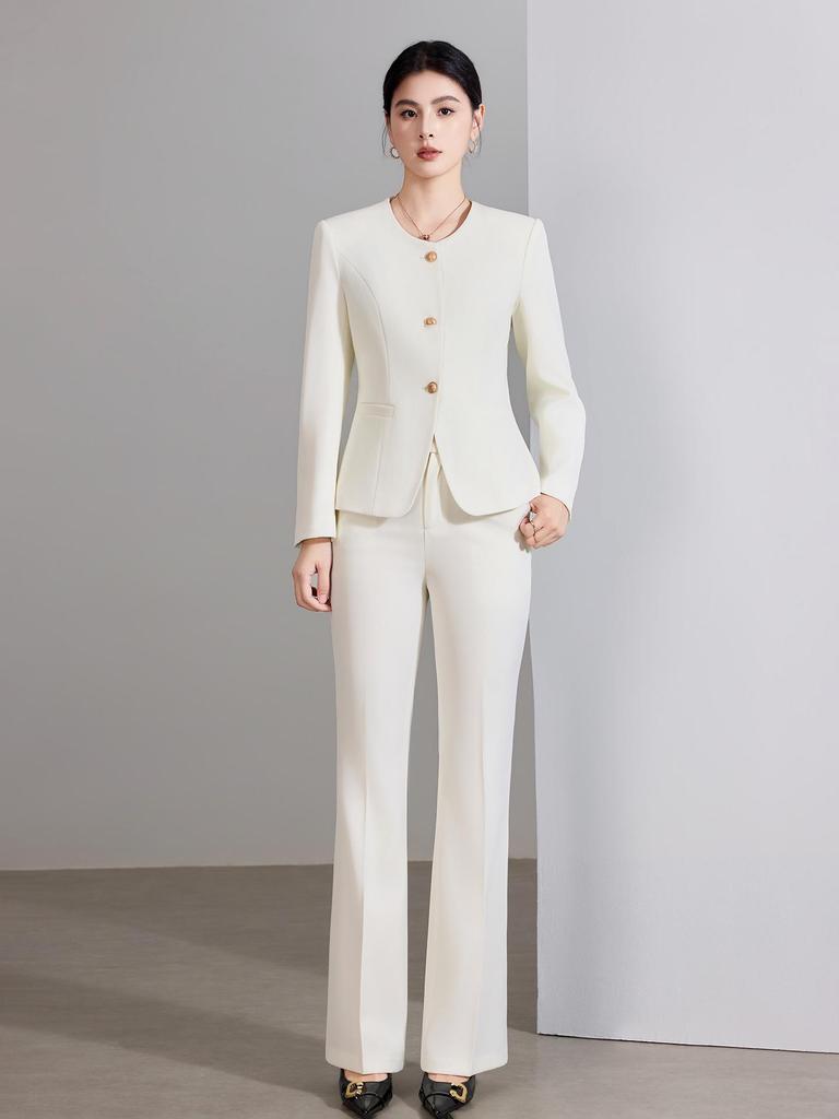 Women's Beige Suit Set: Elegant Spring/Autumn Formal Attire for Announcers, Hosts, or Salon Receptionists