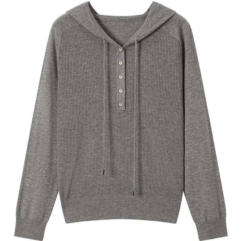 JUZUI Women s Casual Loose Hooded Wool Knit Sweater S