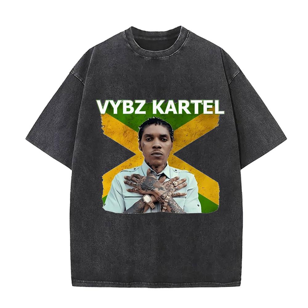 Vintage Gewassen Vybz Kartel Wereldtournee 2025 Merchandise T-shirt Heren Gotische Hip Hop Oversized T-shirts 100% Katoen T-shirt Streetwear