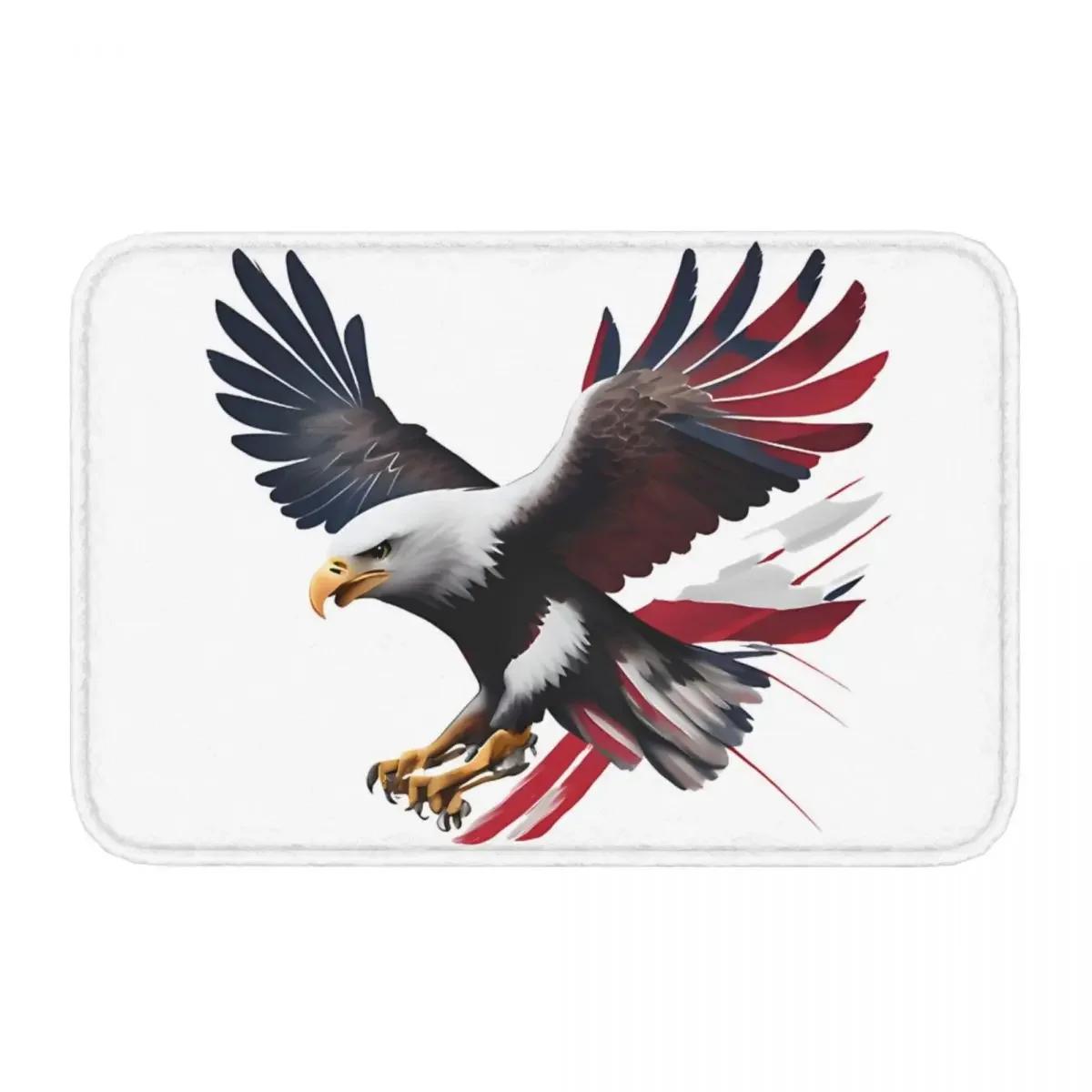 Eagle With Us Flag Wings Anti-Slip Rug Doormat Bath Mat Freedom A Bald Eagle Soaring US Flag On Independence Day Floor Carpet 40cmx60cm