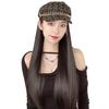 COZENTA Women's Hat Wig, Newsboy Hat with Hair, Long Wig (Hat BlackHair Color Dark BrownHair Type Straight)