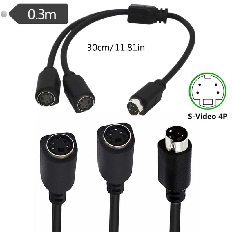 S-Video 4 Pin Mini DIN Y Splitter Connectors Cable Extension Cable 4 Pin S-Video Male to 2 Female Splitter for TVs VCRs
