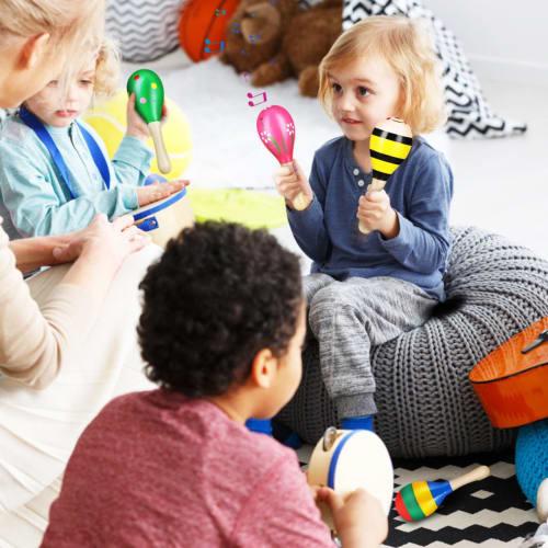 NOLITOY Wooden Maracas, 11cm, Lightweight, for Kids, Set of 4 (Random Styles)