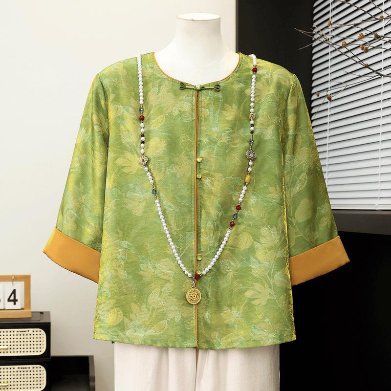 Yuzhaolin Women s New Chinese Style Disc Button Printed Summer Cardigan 3XL