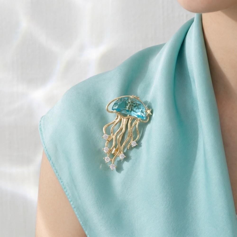 Rhinestone Jellyfish Crystal Lapel Pins Zinc Zinc Alloy Jewelry Accessories Beach Style Badge Pin Gifts
