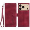 For iPhone 17 Pro Case Imprinted Feather PU Leather Wallet Phone Cover with Wrist Strap