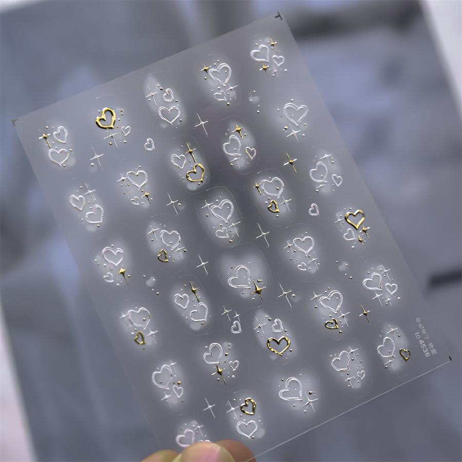 1pcs Nails Decoration Decals 5D Relief Nail Stickers Stamping Gold Silver White Adhesive Nail Art Stickers