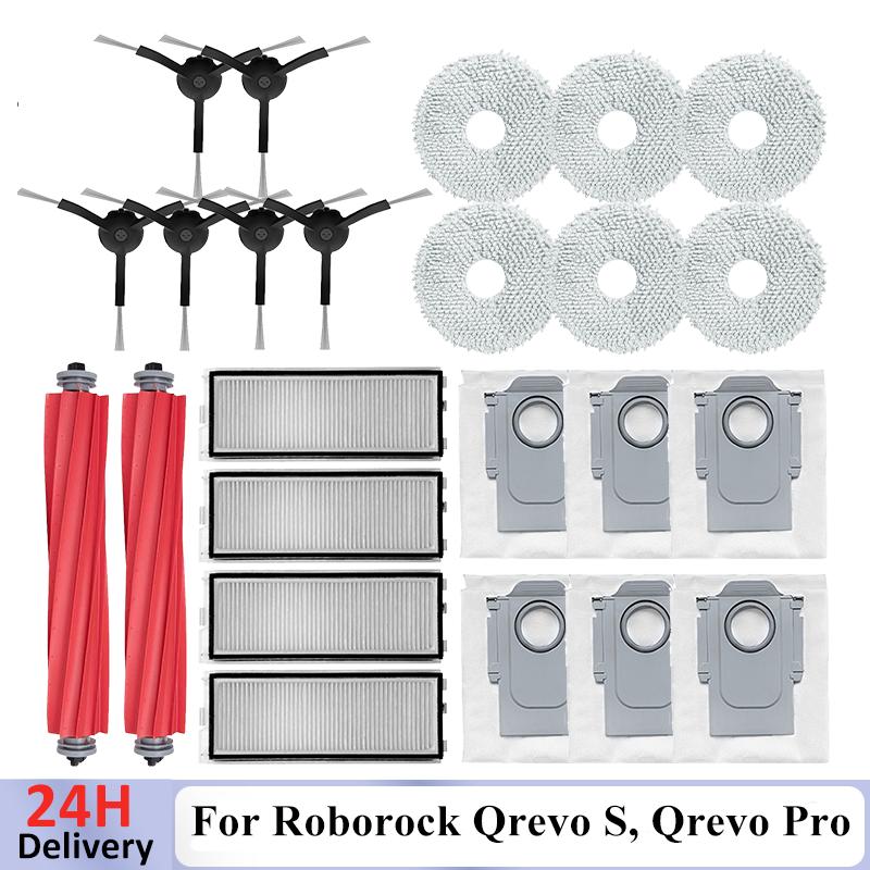 For Roborock Qrevo S Qrevo Pro Qrevo MaxV Robot Vacuum Parts Main Roller Side Brush Hepa Filter Mop Pad Cloth Dust Bag Accessory