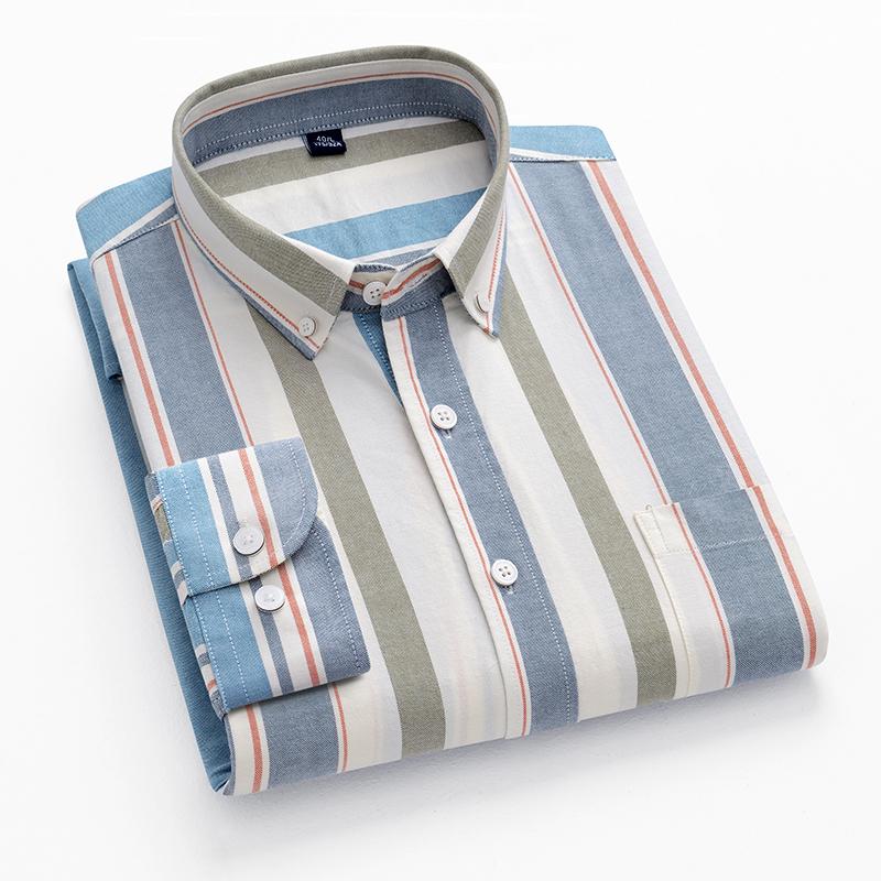 2026 spring new style 100% cotton Oxford plaid striped men's long-sleeved fashionable business casual fit shirt single top