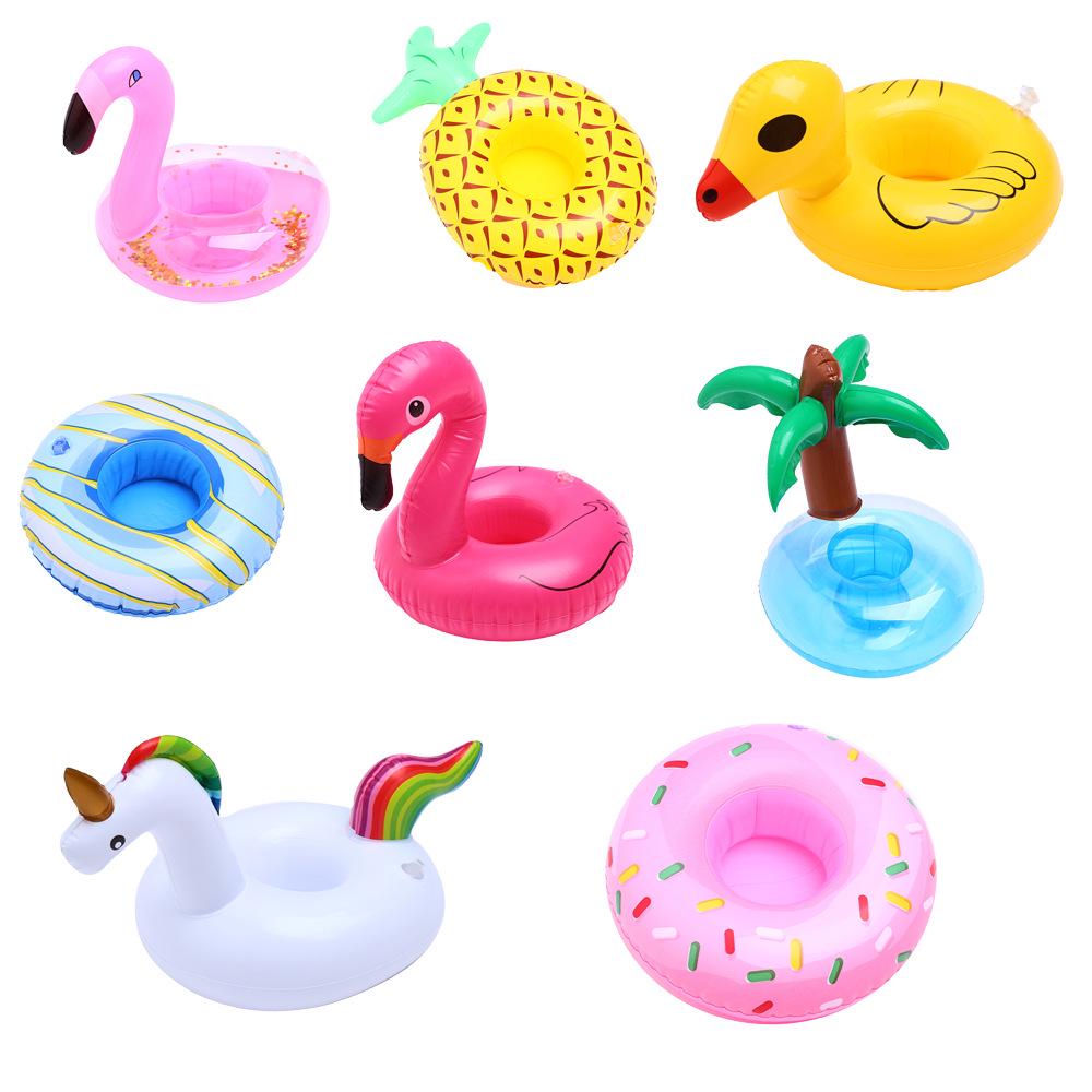 Available: Inflatable Cup Holders - Flamingo, Donut, Lemon, Watermelon, Pineapple, Crab, and Heart.