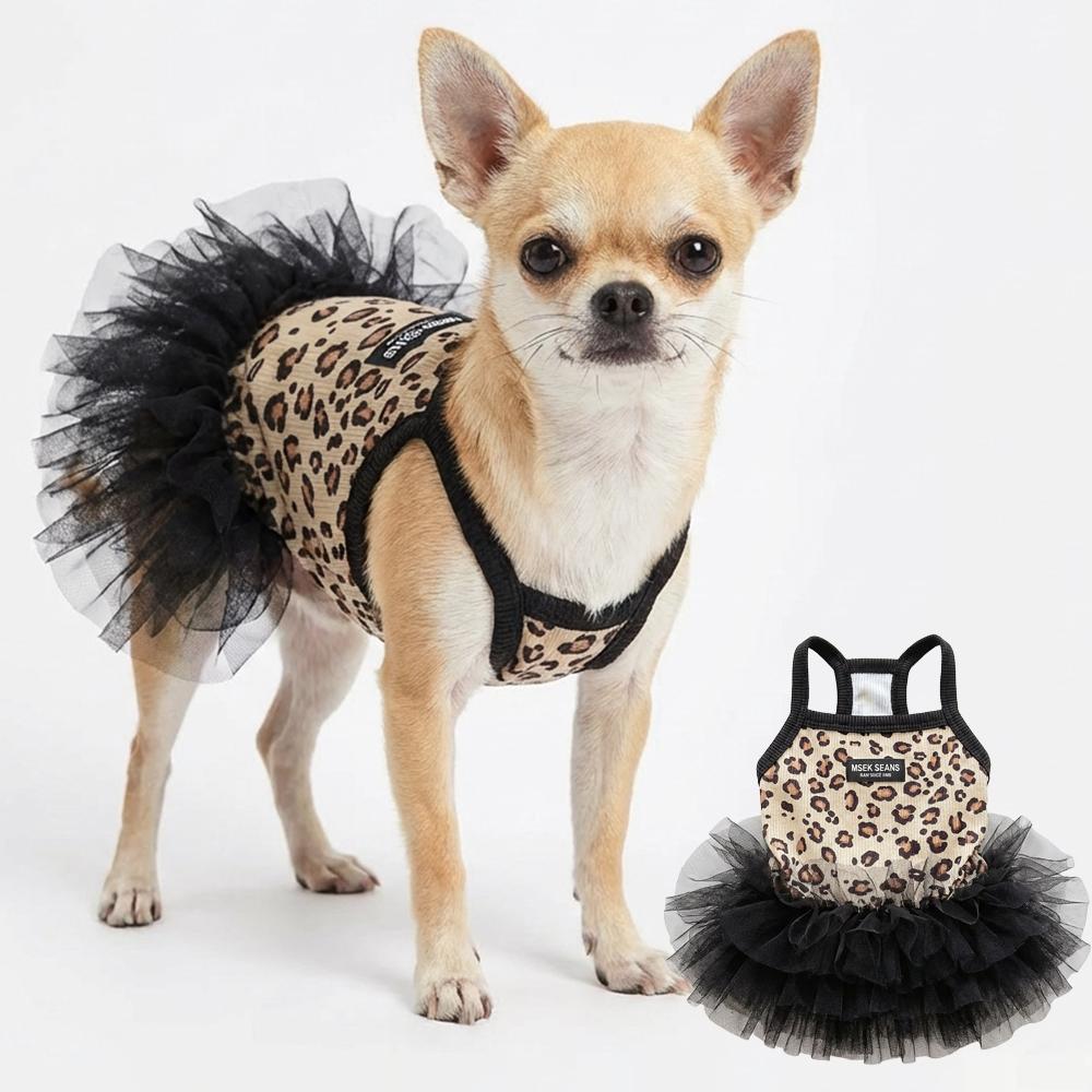 Mode Süßer Welpe Sommerkleid Prinzessinnenrock Spitze Tüllkleid Leopardenmuster Haustier Tanktop Niedliches Kleines Hunde Party Outfit Bekleidung