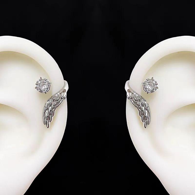 1pcs Silver Ear Bone Nail Earring for Women Stylish Wing Jewelry with Zircon