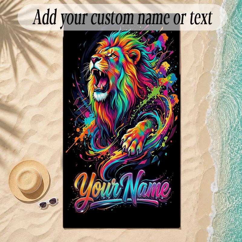 Leopard Theme Soft Beach Towel Personalized Custom Name Text Towel Portable for Beach Pool Travel