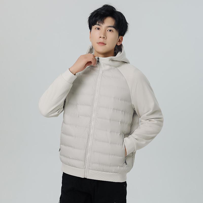 Men's new down jacket men's light and thin hooded autumn and winter knitted splicing fashion versatile trend casual jacket men