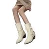 Boots Women's Summer 2025 New Premium Belt Buckle Martin Boots Pointed Thick Heel Pile Boots Western Cowboy Boots