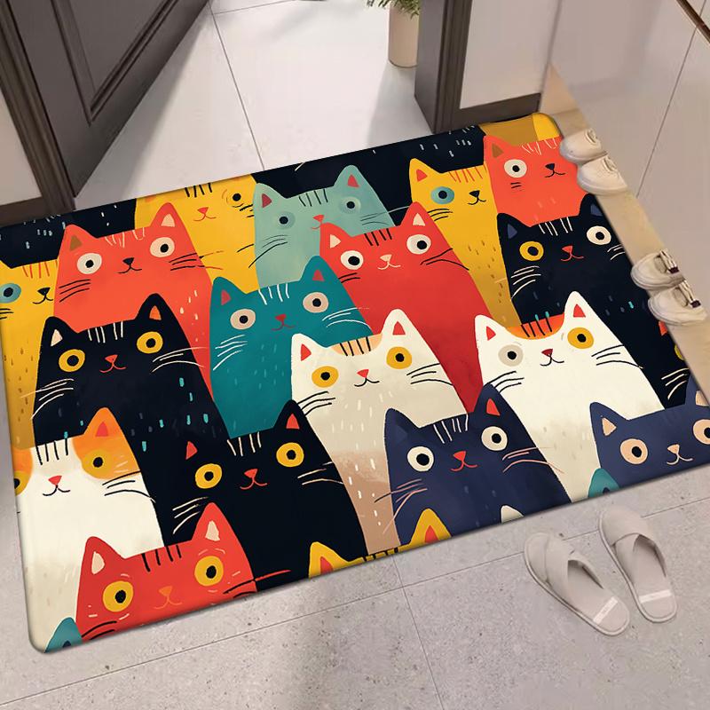 

VIKAMA Colorful Cat Cartoon Carpet Welcome Mat Waterproof Floor MatRug For Bedroom Carpet For Live Room Bathroom Carpet Home 40X60CM (1.3X2FT