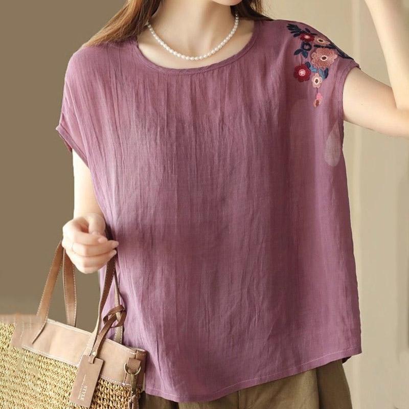 

Топы женские хлопковые летние футболки больших размеров свободные принтованные повседневные льняные топы без рукавов пуловер футболка топ XXXL фиолетовый