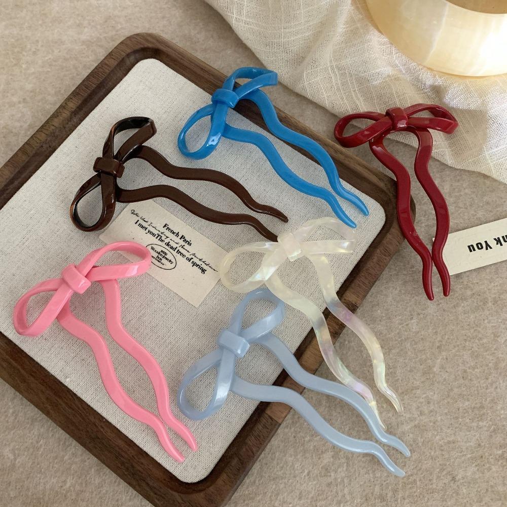 Chinese Style U-shaped Hairpin Multicolor Pan Hair Fork Cute Acetic Acid Bow Hair Stick  Ladies