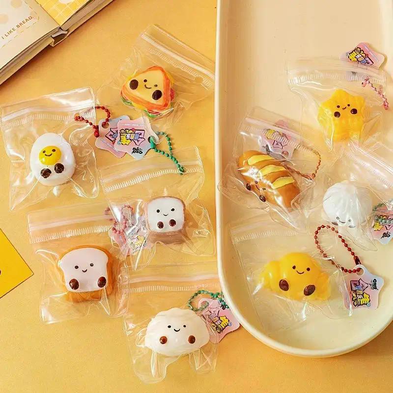 5Pcs Bread Dumping Food Stress Relief Squeeze Toys Mini Mochi Toys Sensory Pinch Fun Party Favor Gift Keychain PendantHot Sale