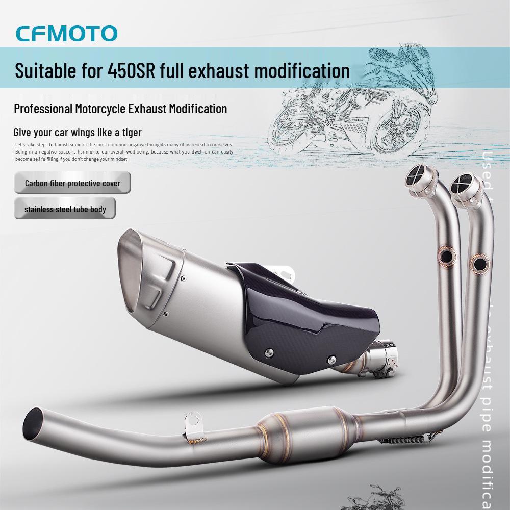CFMOTO 450SR Stainless Steel Exhaust Pipe: Front, Middle, and SC Tail Sections for Motorcycles.