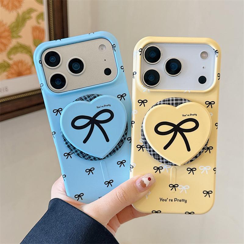 Magnetic Korean-Style Bow Stand Phone Case for iPhone 17/16 Pro Max/15 Pro - Premium Feel