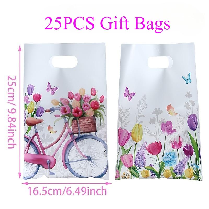 

25pcs Tulip Floral Gift Bags Party Tote with Vibrant Floral Pattern,Perfect for Birthdays,Weddings,and Parties