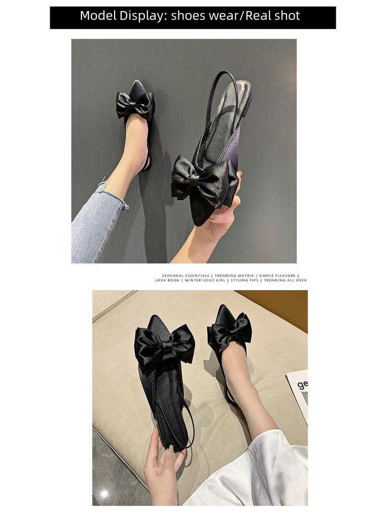 Sandalias de Punta Fina con Lazo de Seda para Mujer Europea 2022 - Verano Doble Uso Tacón Cuadrado