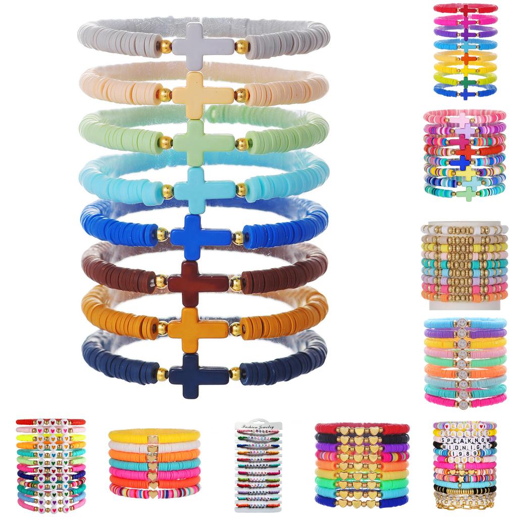Boho-Armbänder Set Mit bunten runden geometrischen Acryl-Design Für Frauen